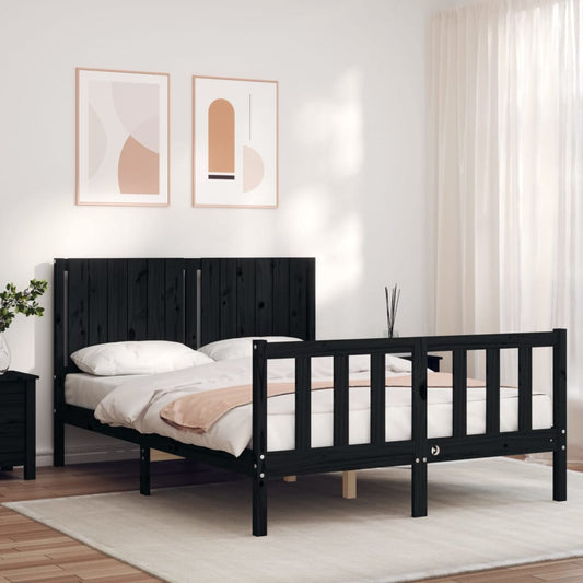 vidaXL Bed Frame without Mattress Black 140x190 cm Solid Wood Pine