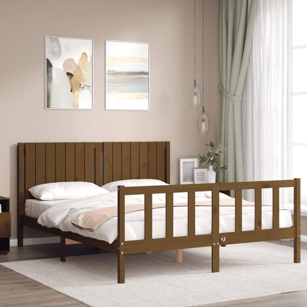 vidaXL Bed Frame without Mattress Honey Brown King Size Solid Wood Pine