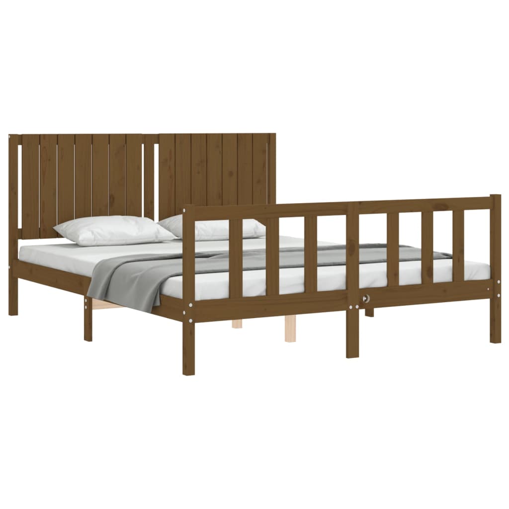 vidaXL Bed Frame without Mattress Honey Brown King Size Solid Wood Pine