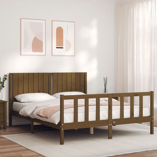 vidaXL Bed Frame without Mattress Honey Brown King Size Solid Wood Pine