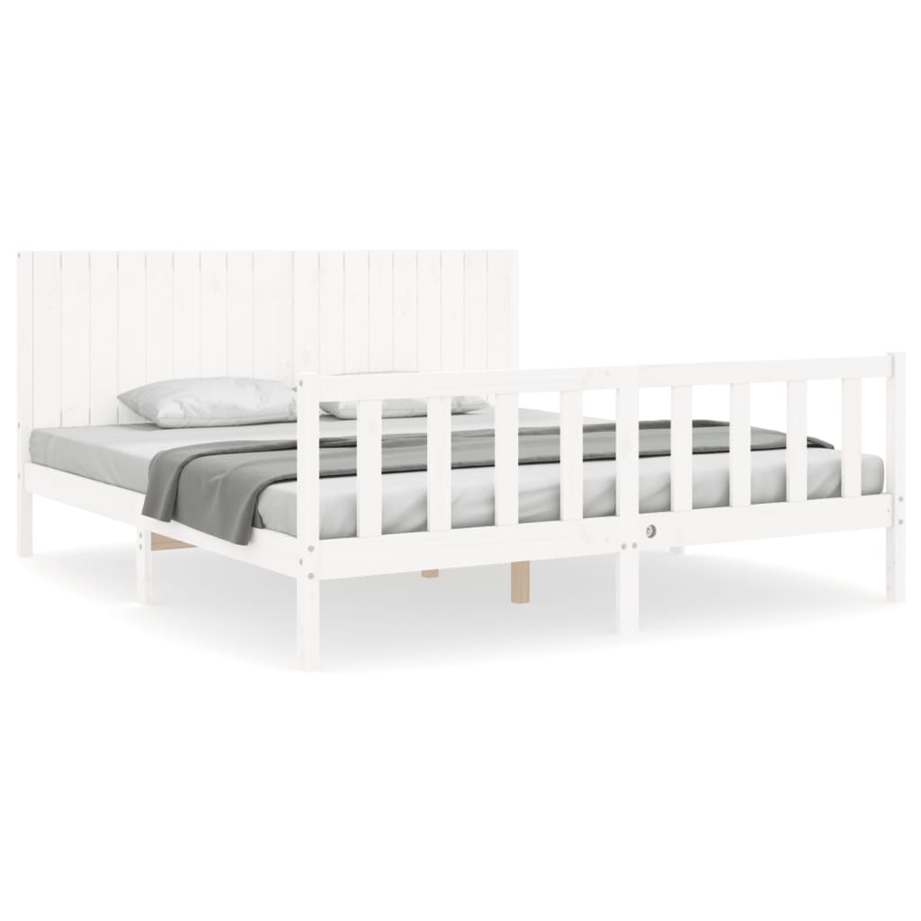 vidaXL Bed Frame without Mattress White Super King Size Solid Wood Pine