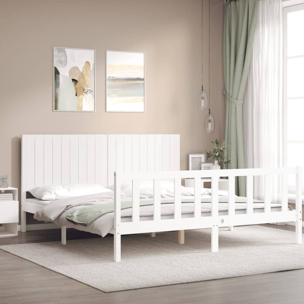 vidaXL Bed Frame without Mattress White Super King Size Solid Wood Pine