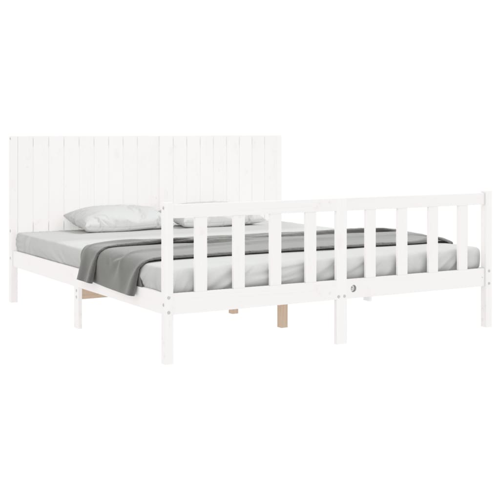 vidaXL Bed Frame without Mattress White Super King Size Solid Wood Pine