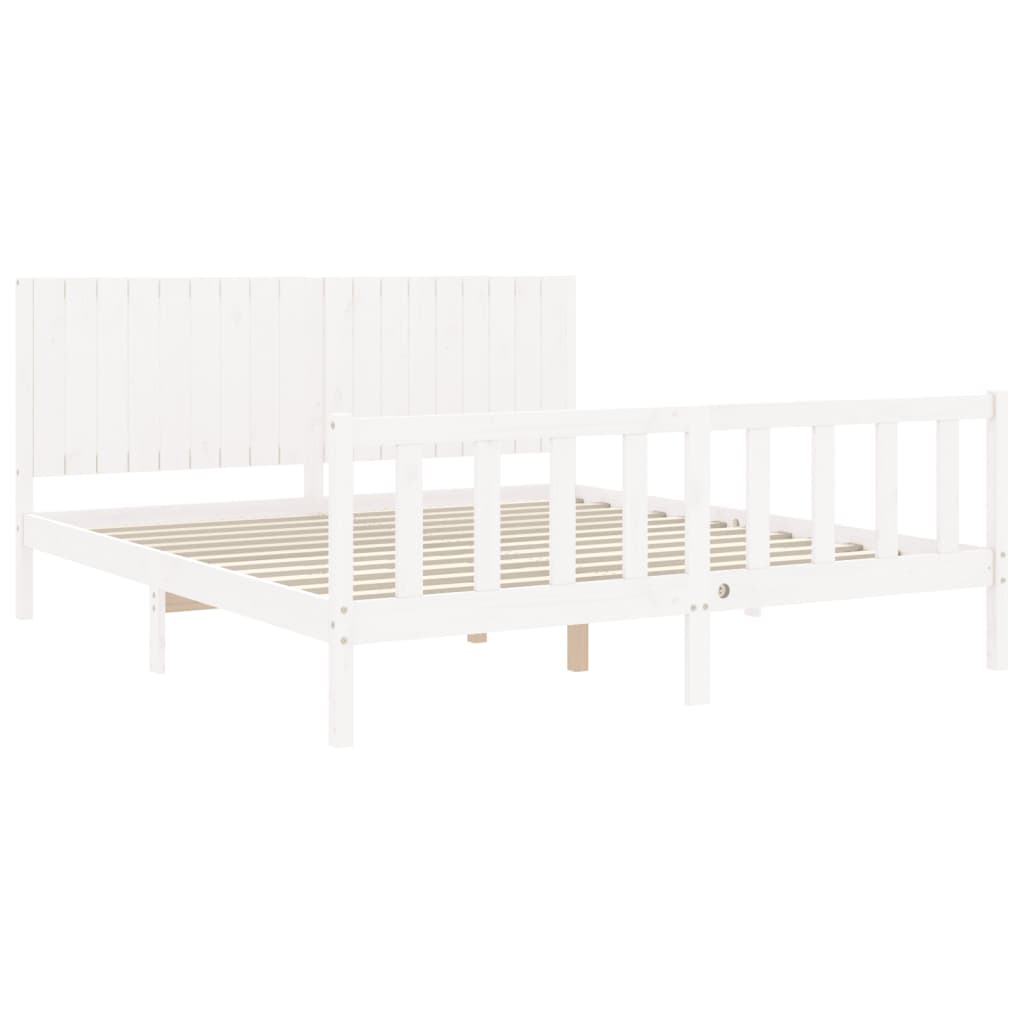 vidaXL Bed Frame without Mattress White Super King Size Solid Wood Pine