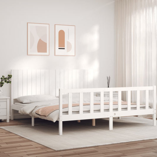 vidaXL Bed Frame without Mattress White Super King Size Solid Wood Pine