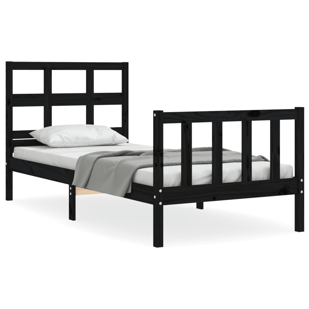 vidaXL Bed Frame without Mattress Black Small Single Solid Wood Pine