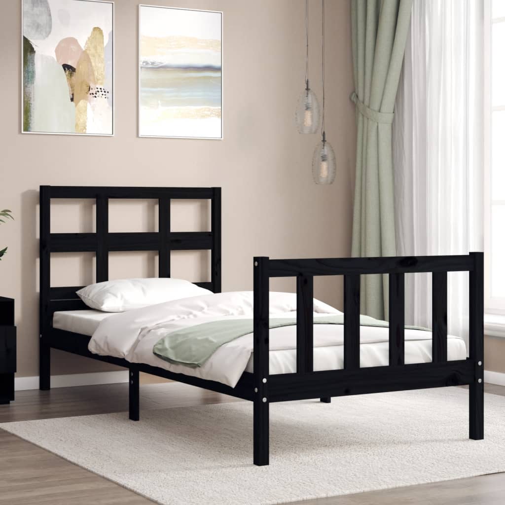 vidaXL Bed Frame without Mattress Black Small Single Solid Wood Pine