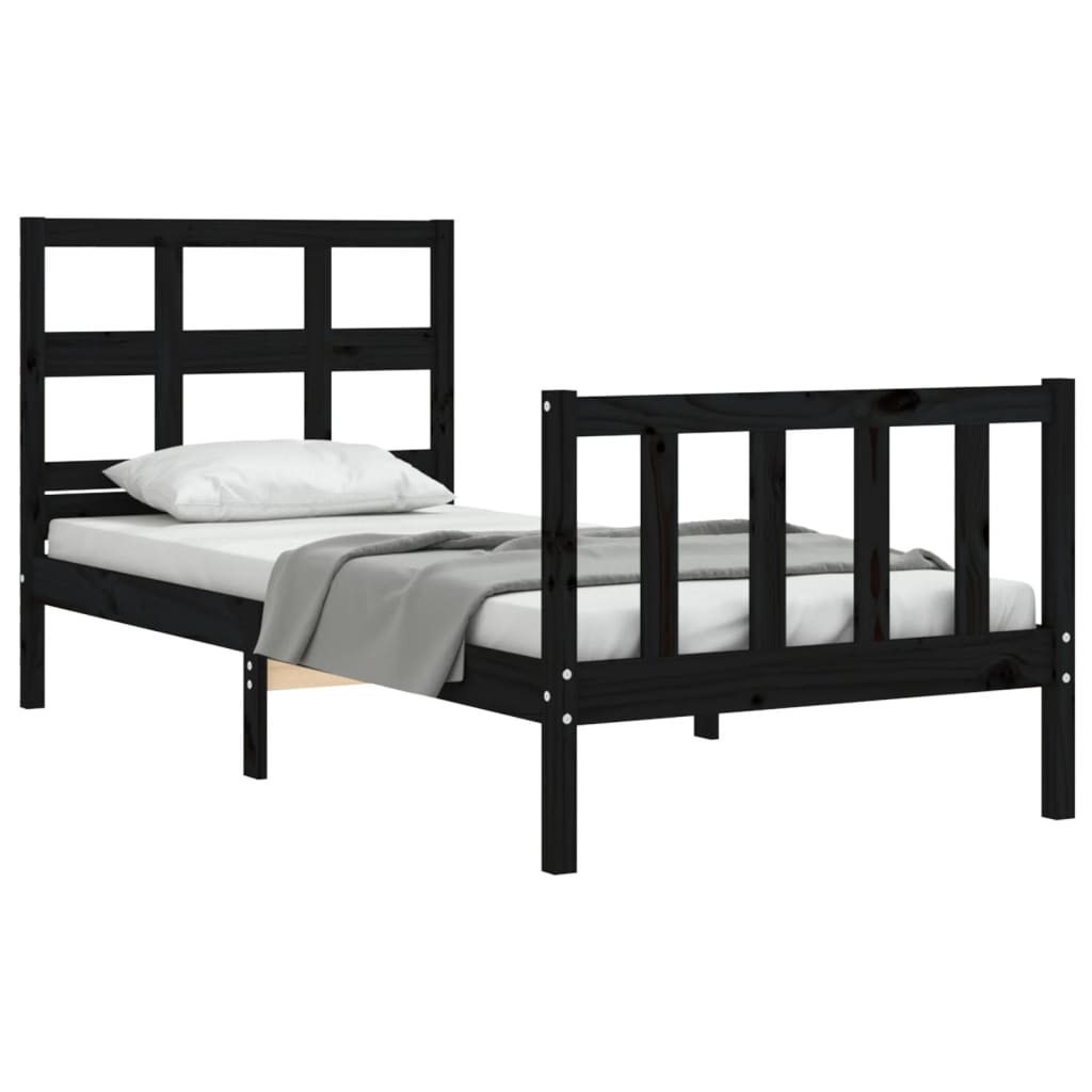 vidaXL Bed Frame without Mattress Black Small Single Solid Wood Pine