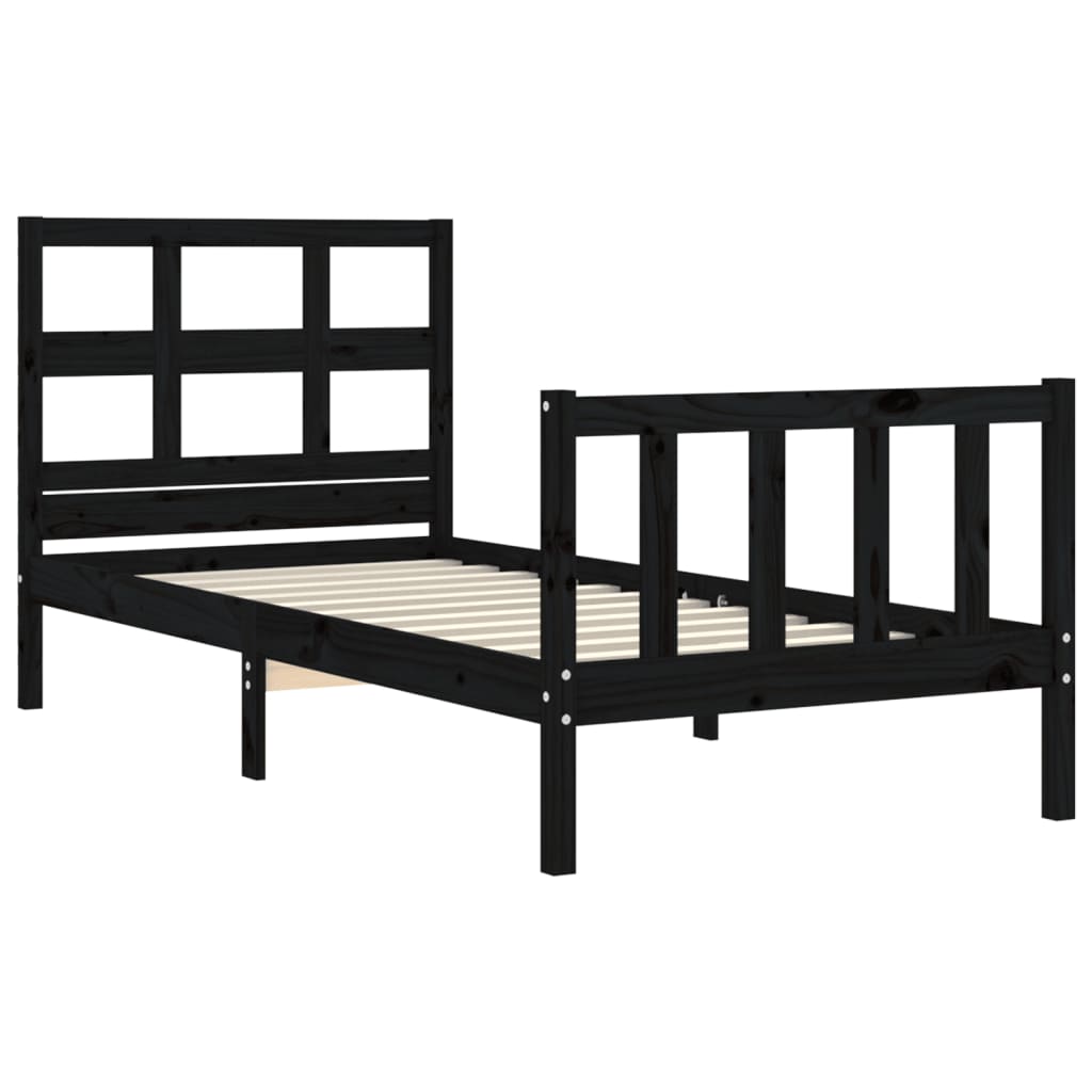 vidaXL Bed Frame without Mattress Black Small Single Solid Wood Pine