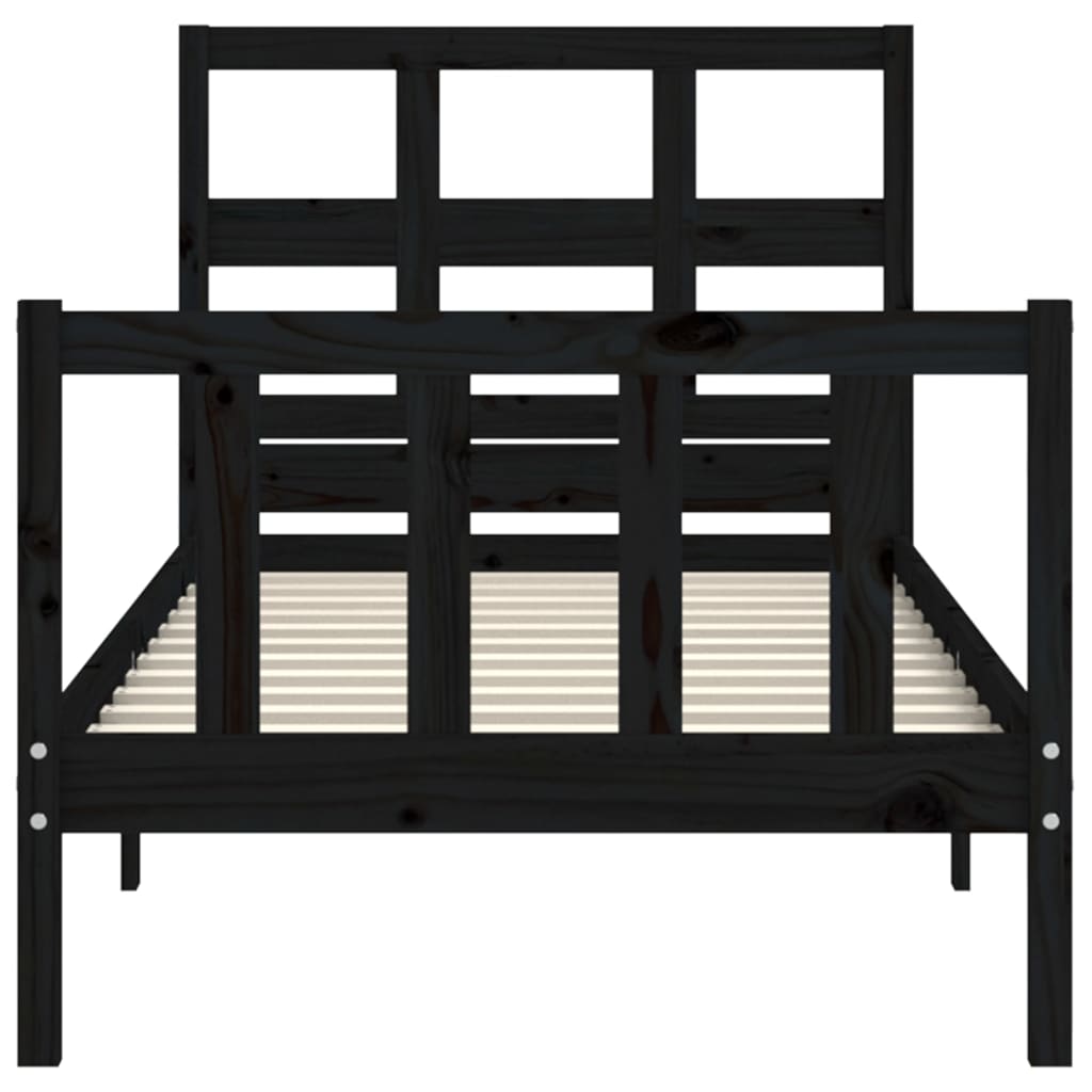 vidaXL Bed Frame without Mattress Black Small Single Solid Wood Pine