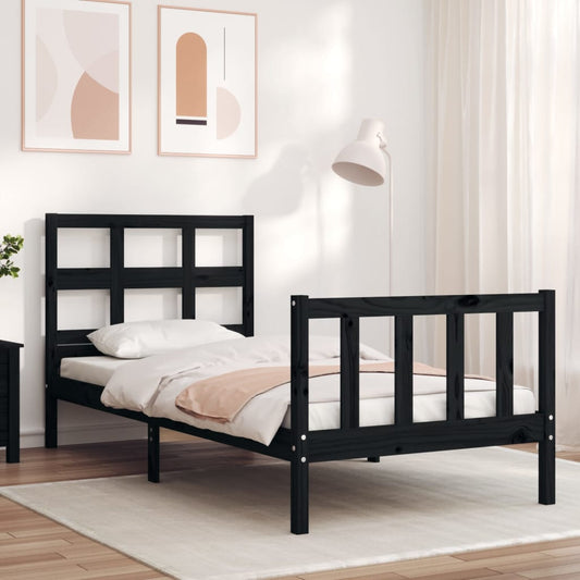 vidaXL Bed Frame without Mattress Black Small Single Solid Wood Pine