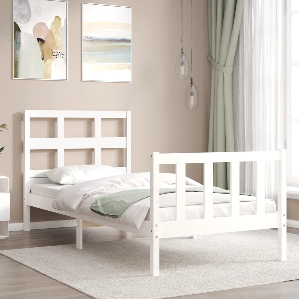 vidaXL Bed Frame without Mattress White Single Solid Wood Pine