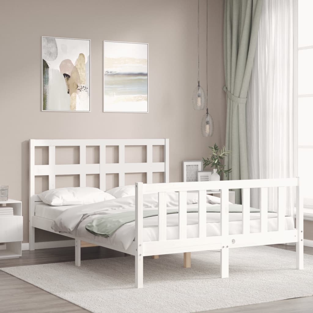 vidaXL Bed Frame without Mattress White Small Double Solid Wood Pine