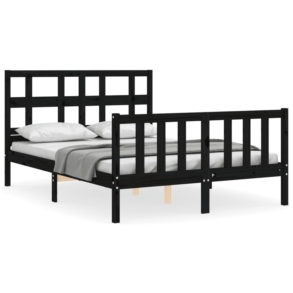 vidaXL Bed Frame without Mattress Black Small Double Solid Wood Pine