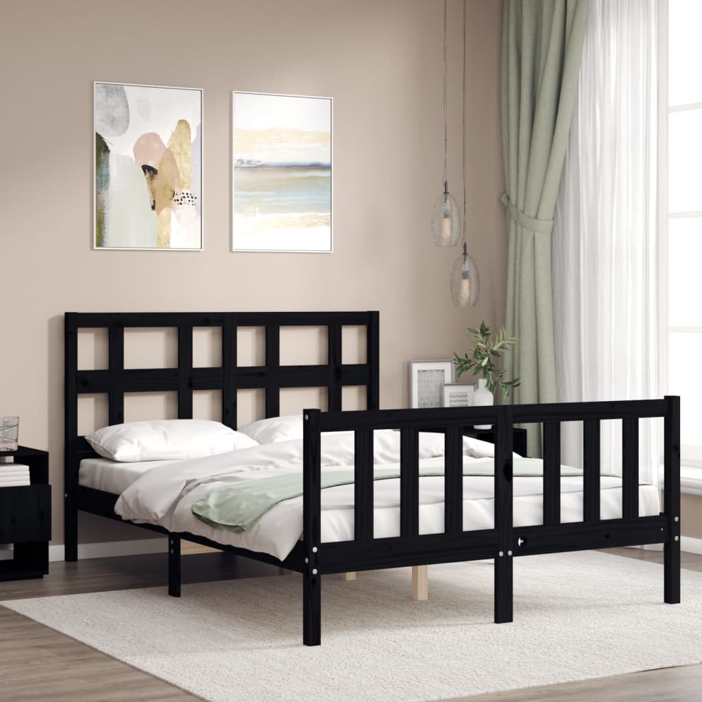 vidaXL Bed Frame without Mattress Black Small Double Solid Wood Pine