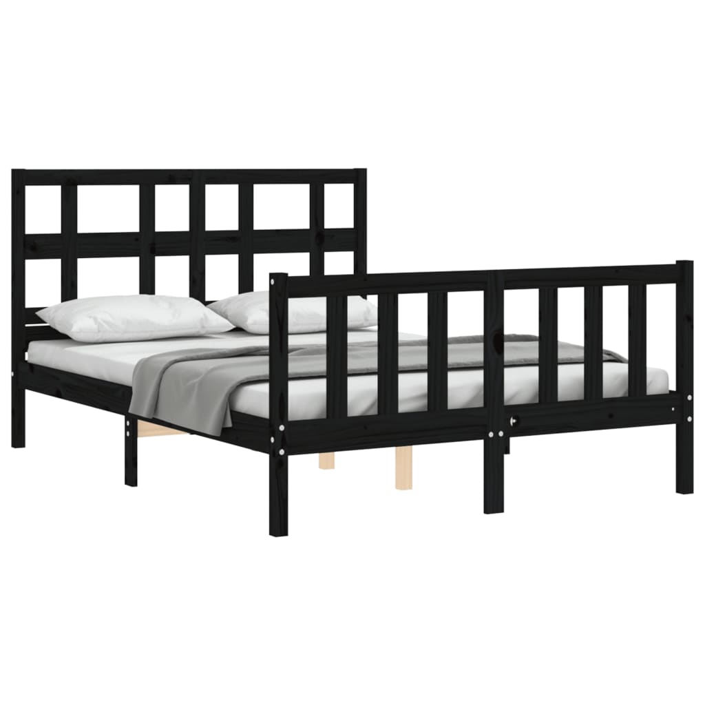 vidaXL Bed Frame without Mattress Black Small Double Solid Wood Pine