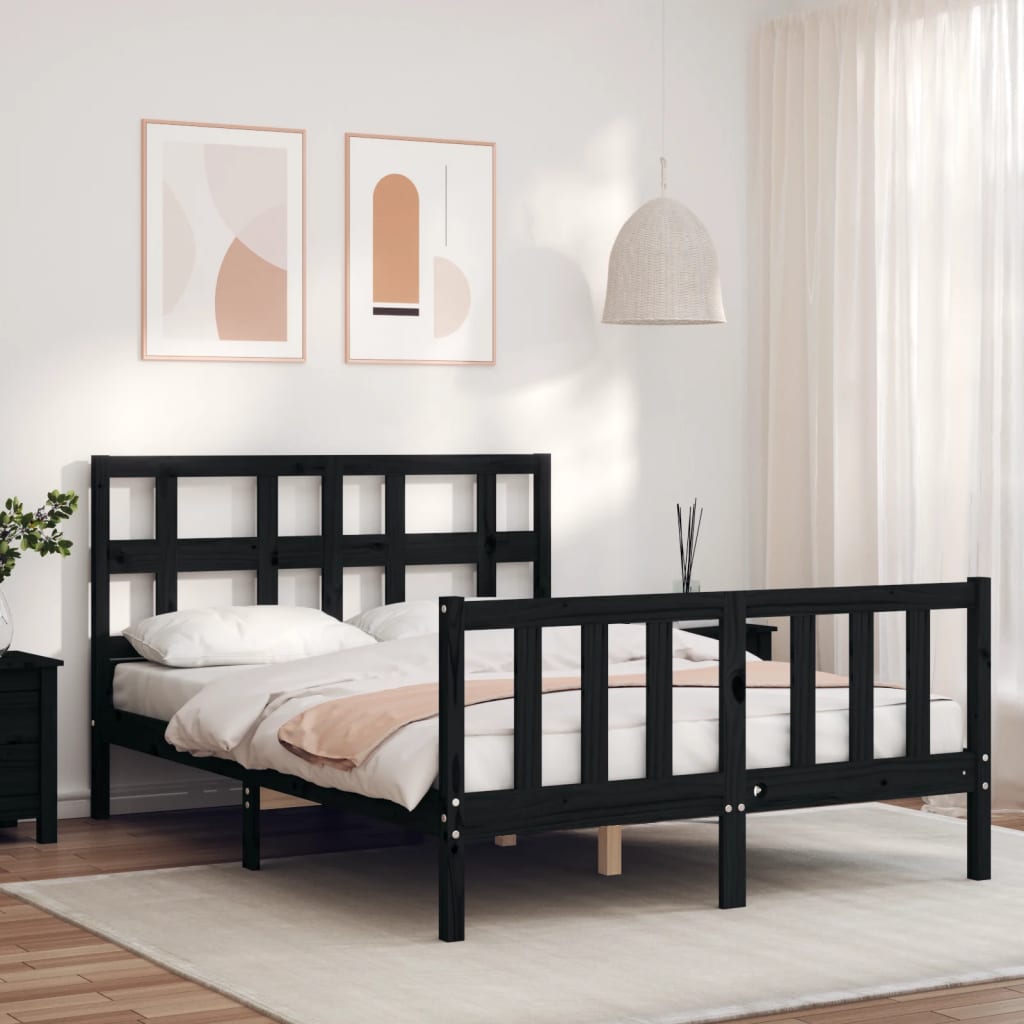 vidaXL Bed Frame without Mattress Black Small Double Solid Wood Pine