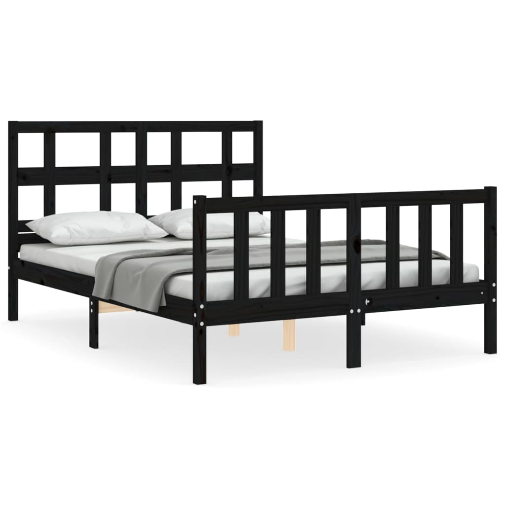 vidaXL Bed Frame without Mattress Black 140x190 cm Solid Wood Pine