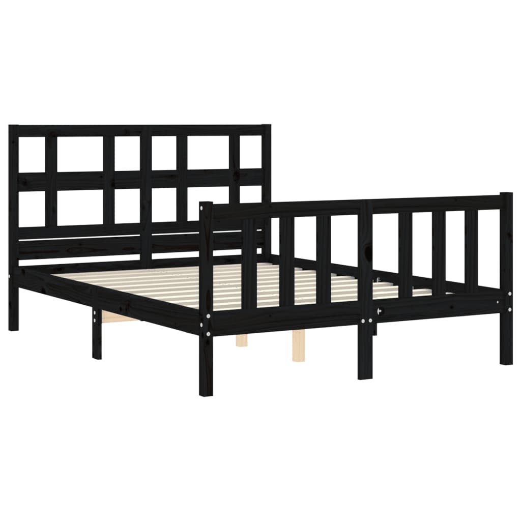 vidaXL Bed Frame without Mattress Black 140x190 cm Solid Wood Pine