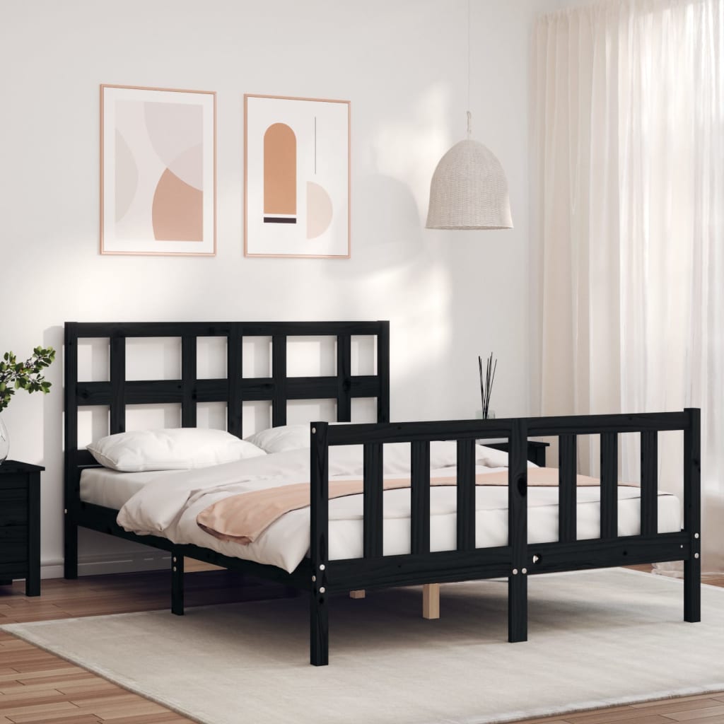 vidaXL Bed Frame without Mattress Black 140x200 cm Solid Wood Pine