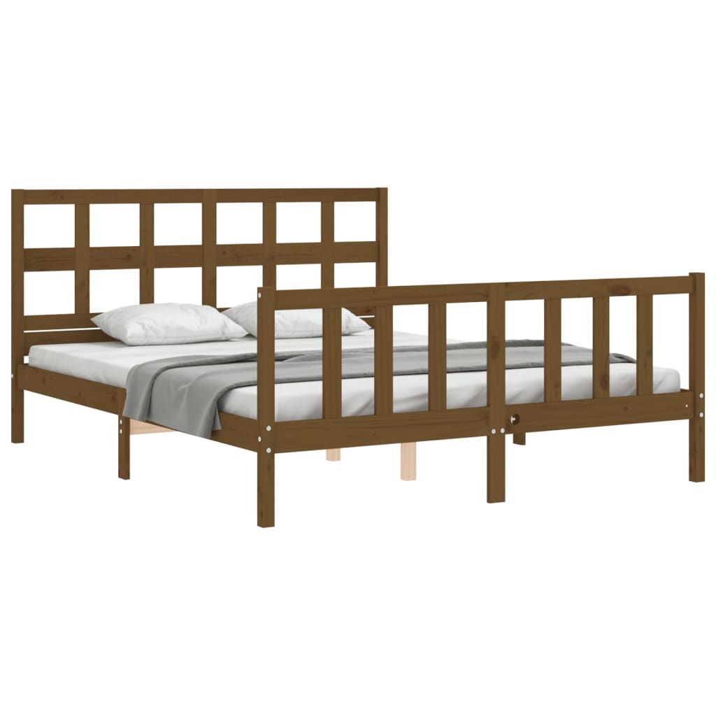 vidaXL Bed Frame without Mattress Honey Brown King Size Solid Wood Pine