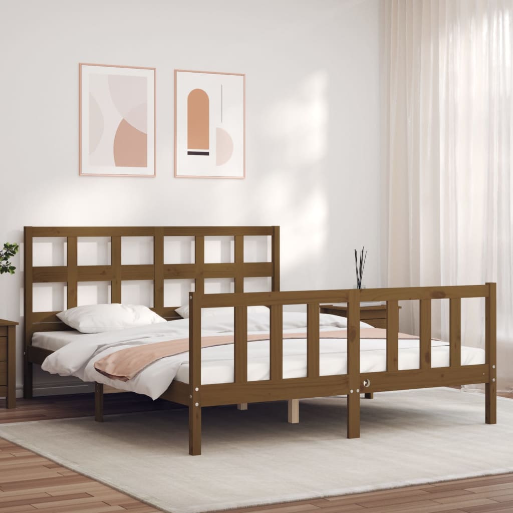 vidaXL Bed Frame without Mattress Honey Brown King Size Solid Wood Pine