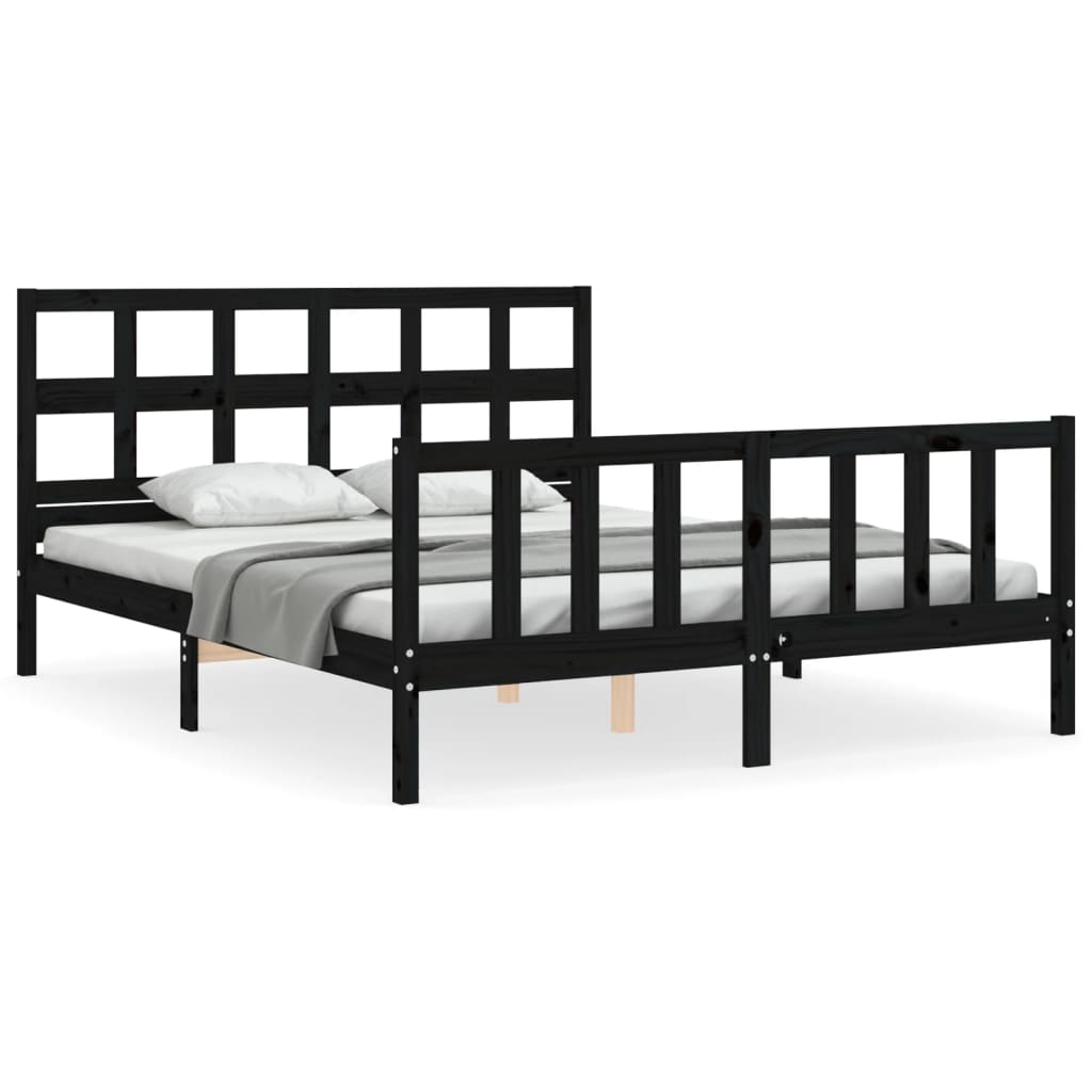 vidaXL Bed Frame without Mattress Black King Size Solid Wood Pine