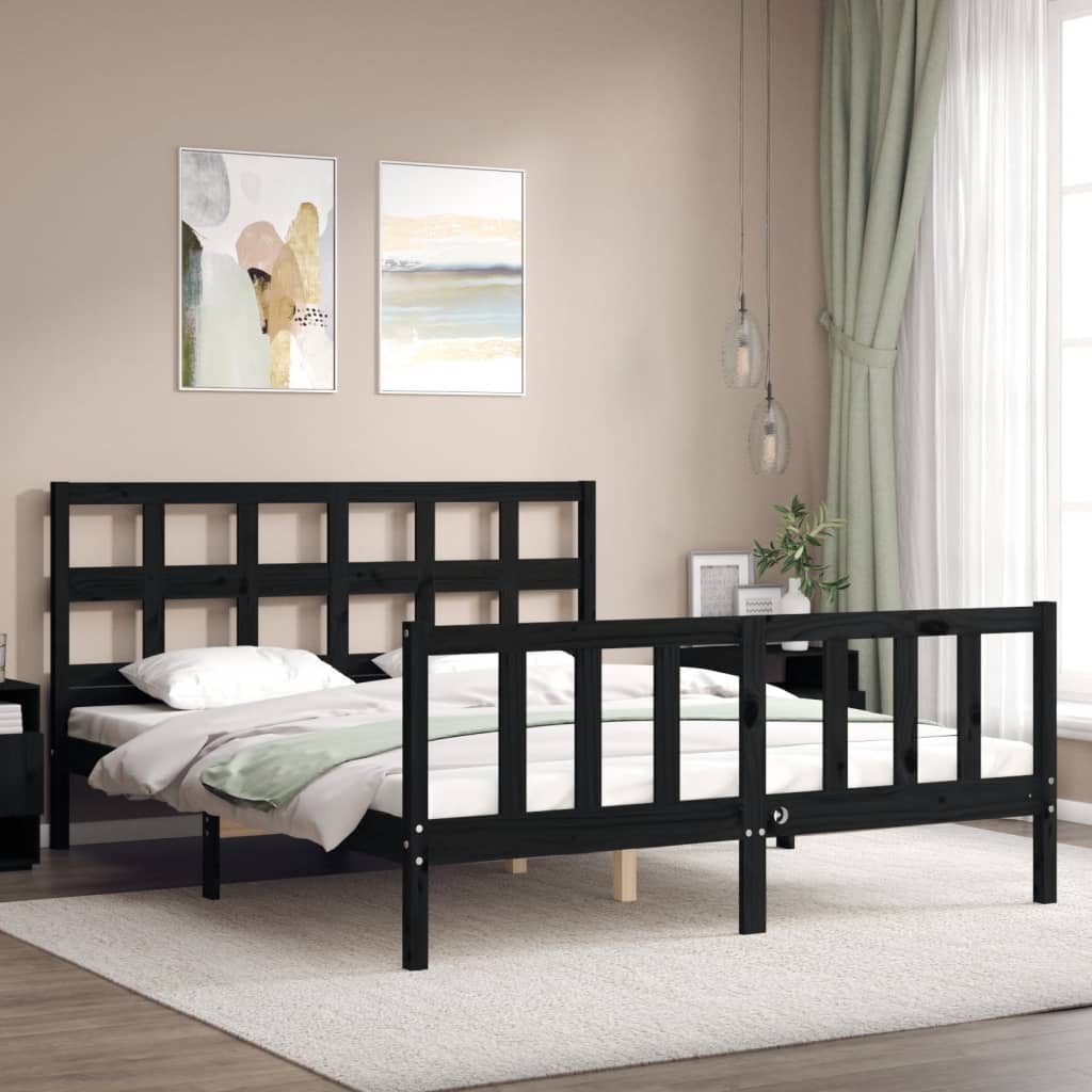 vidaXL Bed Frame without Mattress Black King Size Solid Wood Pine