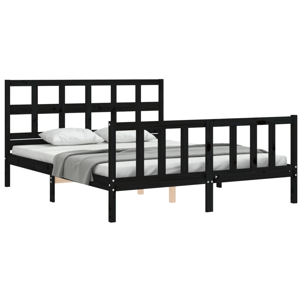 vidaXL Bed Frame without Mattress Black King Size Solid Wood Pine