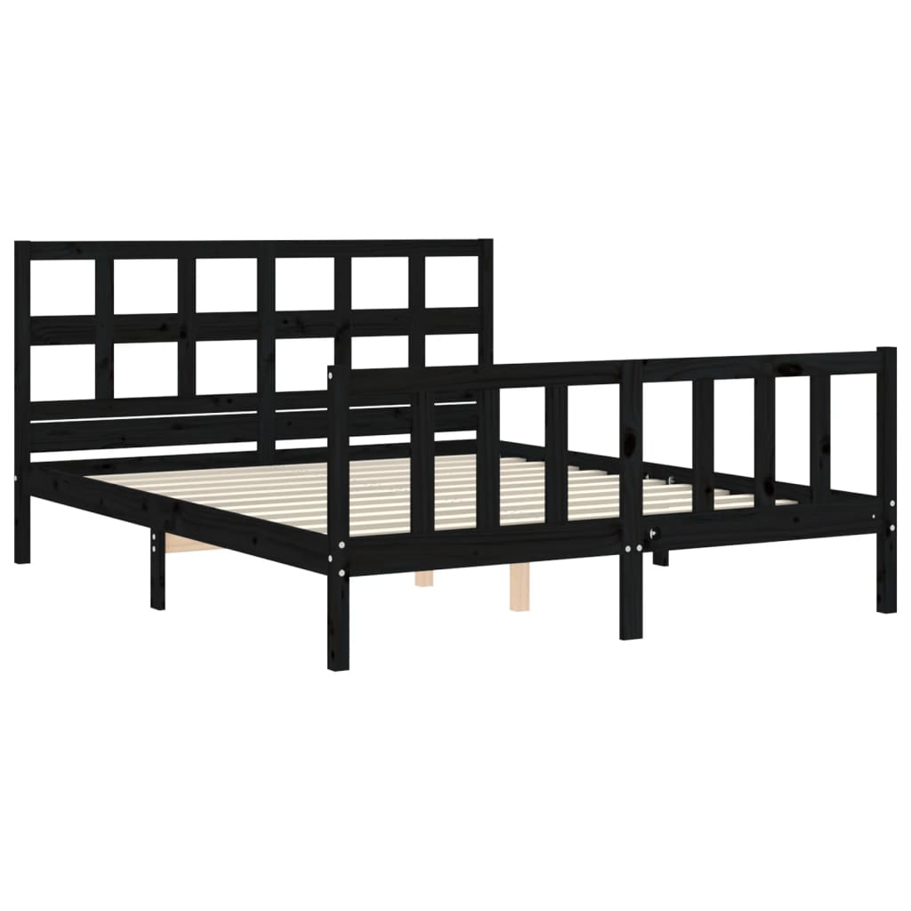 vidaXL Bed Frame without Mattress Black King Size Solid Wood Pine