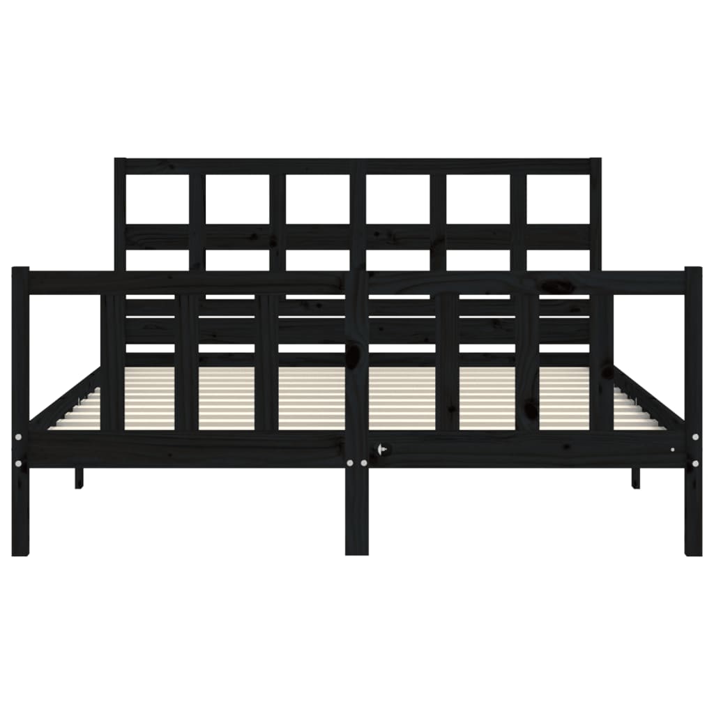 vidaXL Bed Frame without Mattress Black King Size Solid Wood Pine