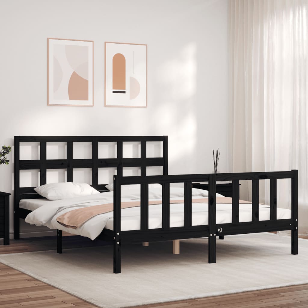 vidaXL Bed Frame without Mattress Black King Size Solid Wood Pine