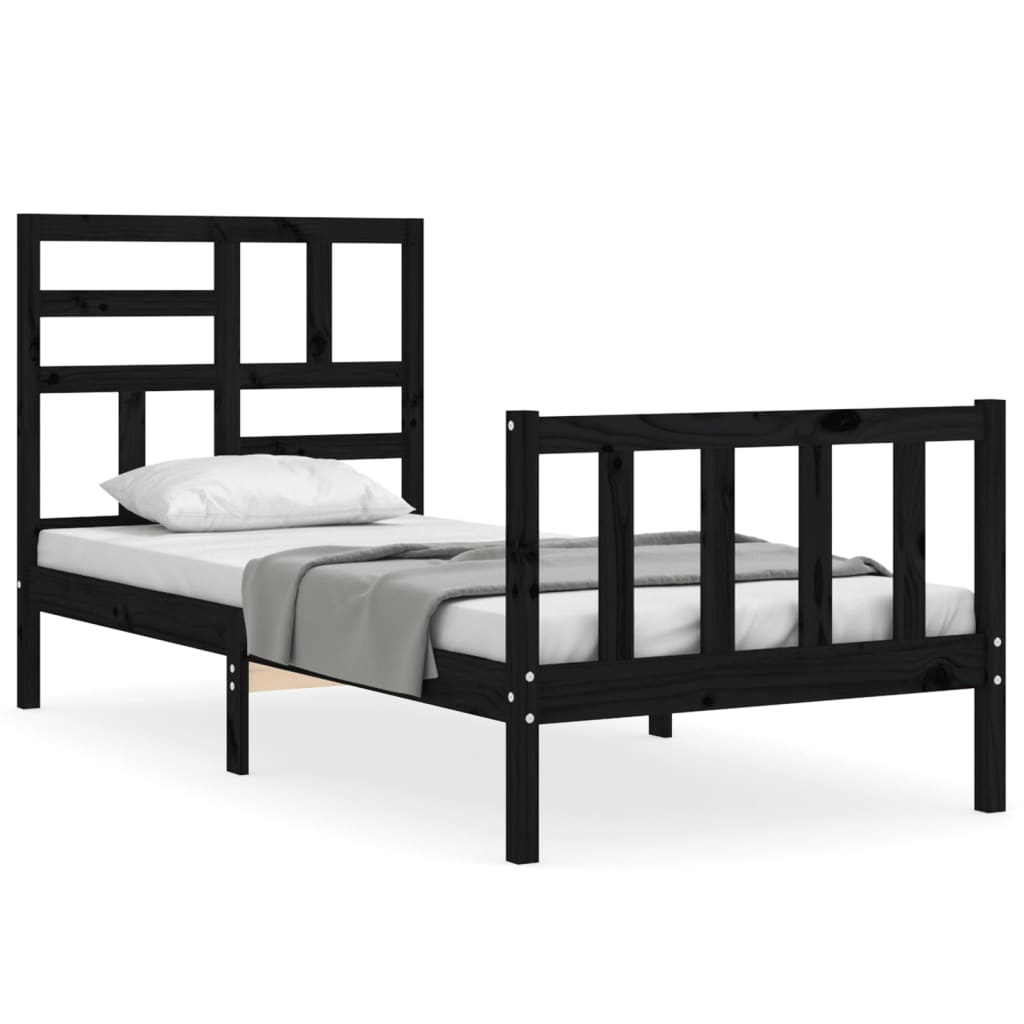 vidaXL Bed Frame without Mattress Black Small Single Solid Wood Pine