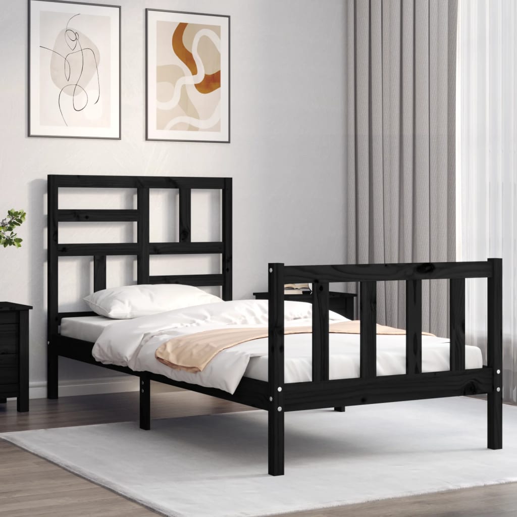 vidaXL Bed Frame without Mattress Black Small Single Solid Wood Pine