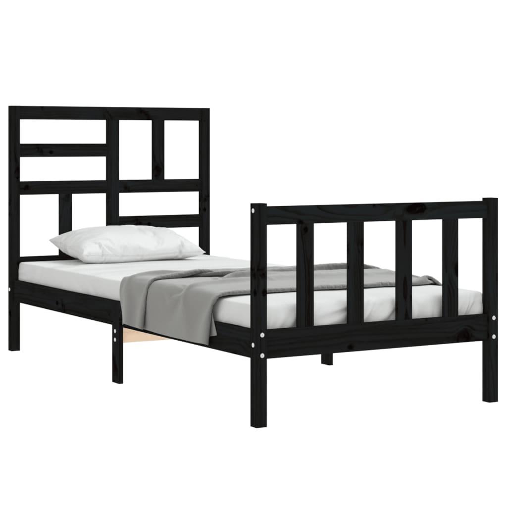 vidaXL Bed Frame without Mattress Black Small Single Solid Wood Pine