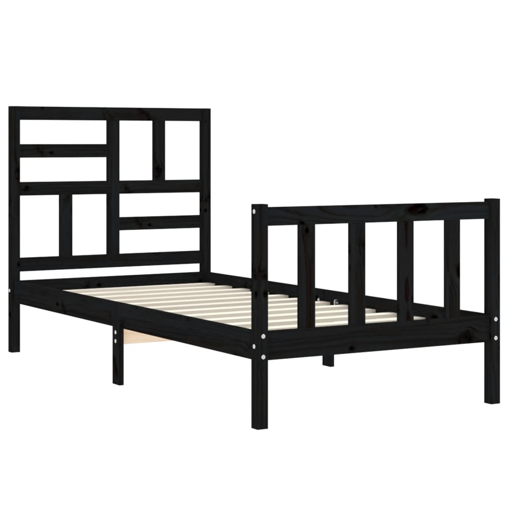 vidaXL Bed Frame without Mattress Black Small Single Solid Wood Pine