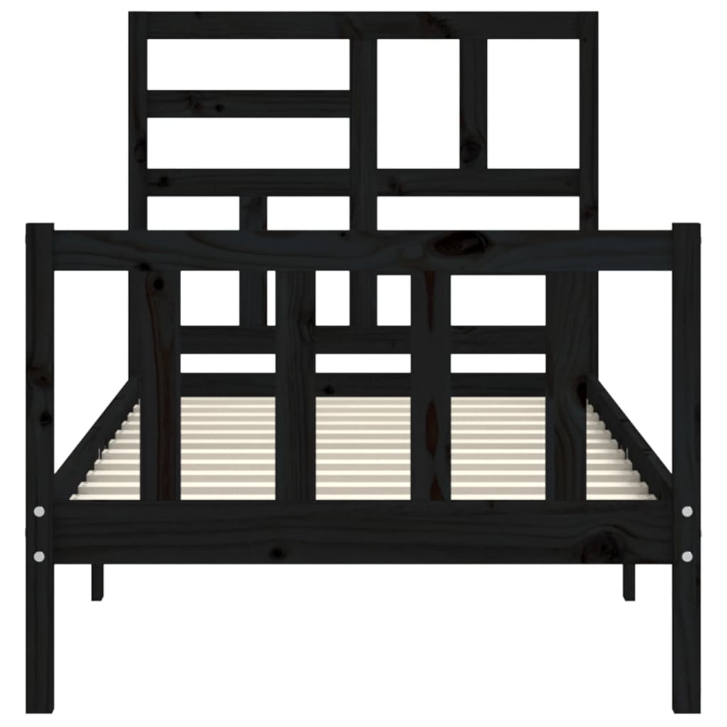 vidaXL Bed Frame without Mattress Black Small Single Solid Wood Pine