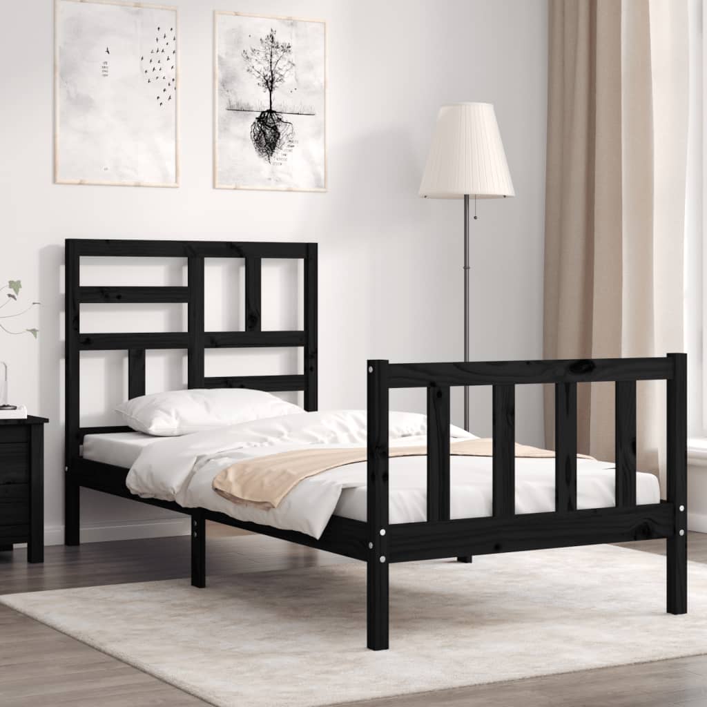 vidaXL Bed Frame without Mattress Black Small Single Solid Wood Pine