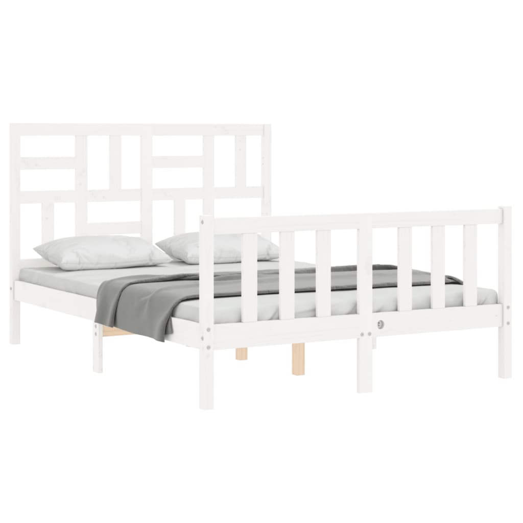 vidaXL Bed Frame without Mattress White Double Solid Wood Pine