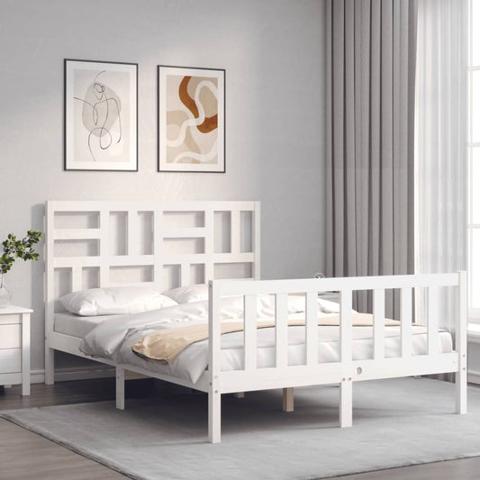 vidaXL Bed Frame without Mattress White Double Solid Wood Pine