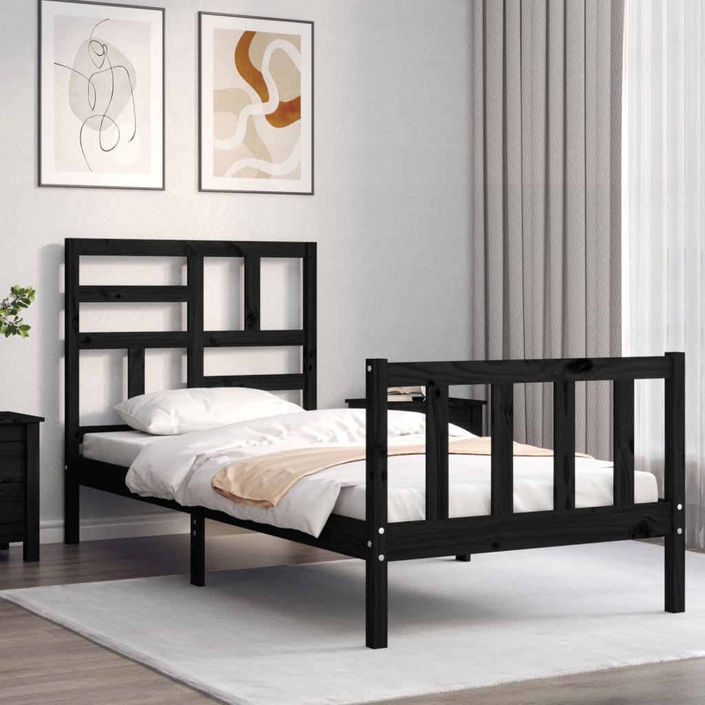 vidaXL Bed Frame without Mattress Black 100x200 cm Solid Wood Pine