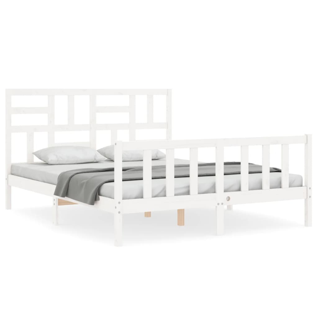 vidaXL Bed Frame without Mattress White King Size Solid Wood Pine