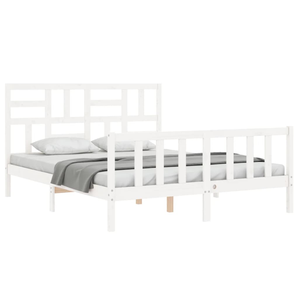 vidaXL Bed Frame without Mattress White King Size Solid Wood Pine