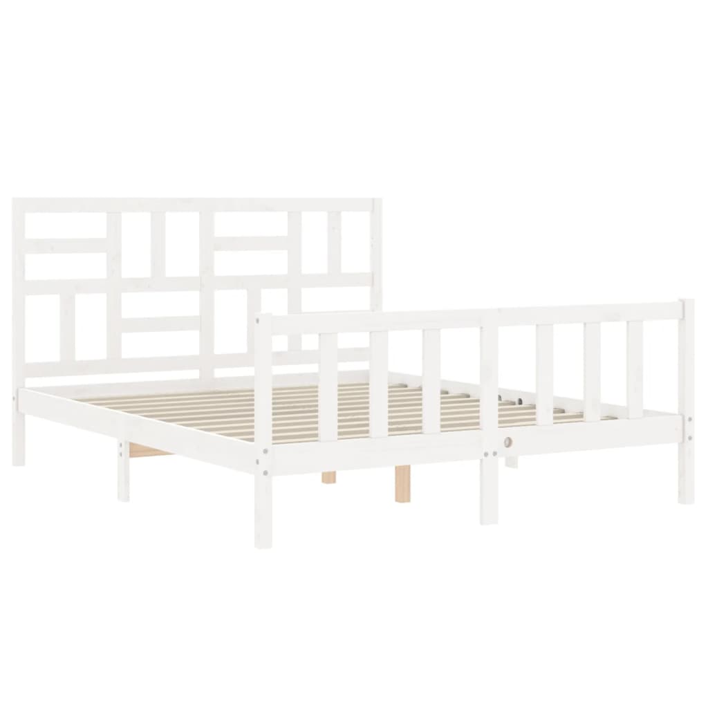 vidaXL Bed Frame without Mattress White King Size Solid Wood Pine