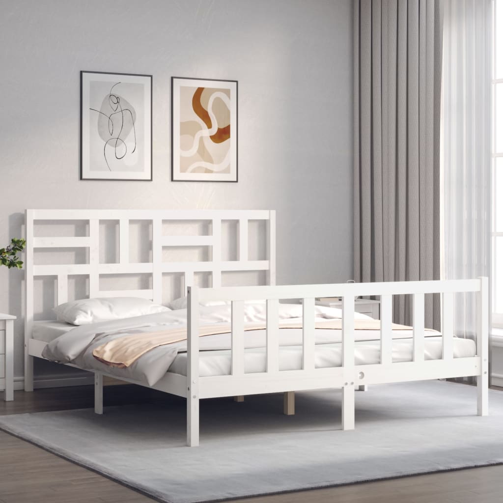 vidaXL Bed Frame without Mattress White King Size Solid Wood Pine