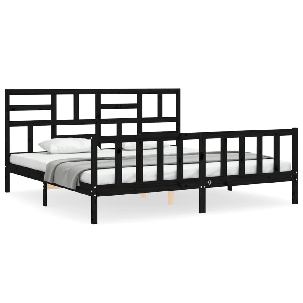 vidaXL Bed Frame without Mattress Black Super King Size Solid Wood Pine