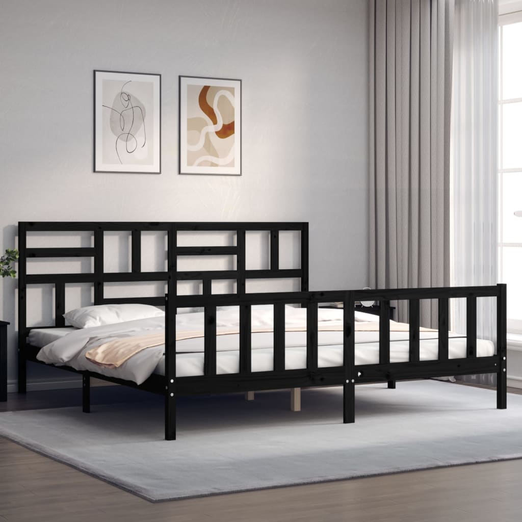 vidaXL Bed Frame without Mattress Black Super King Size Solid Wood Pine