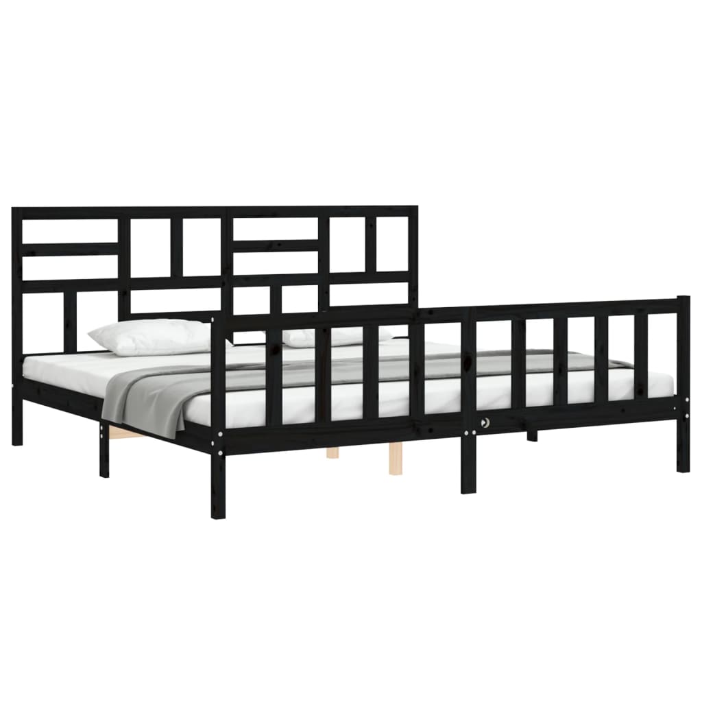 vidaXL Bed Frame without Mattress Black Super King Size Solid Wood Pine