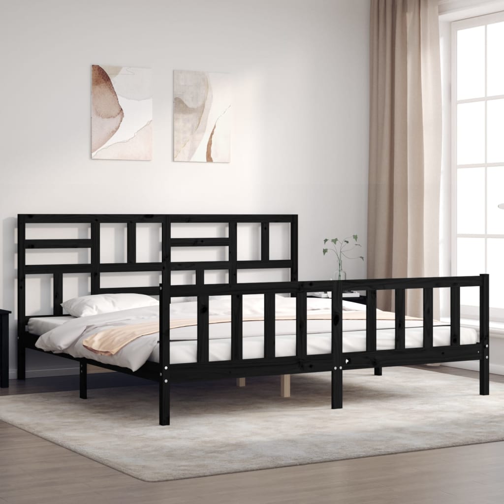 vidaXL Bed Frame without Mattress Black Super King Size Solid Wood Pine