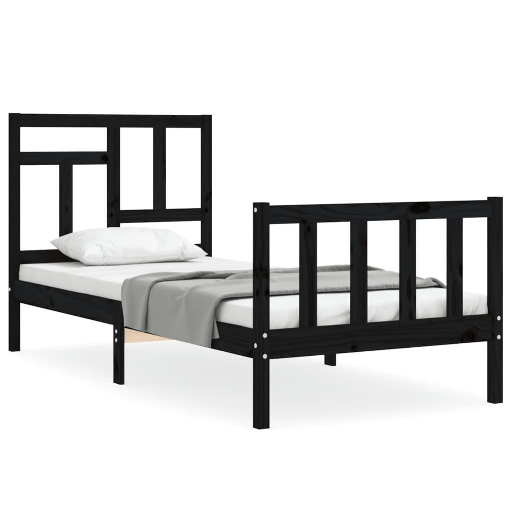 vidaXL Bed Frame without Mattress Black Single Solid Wood Pine